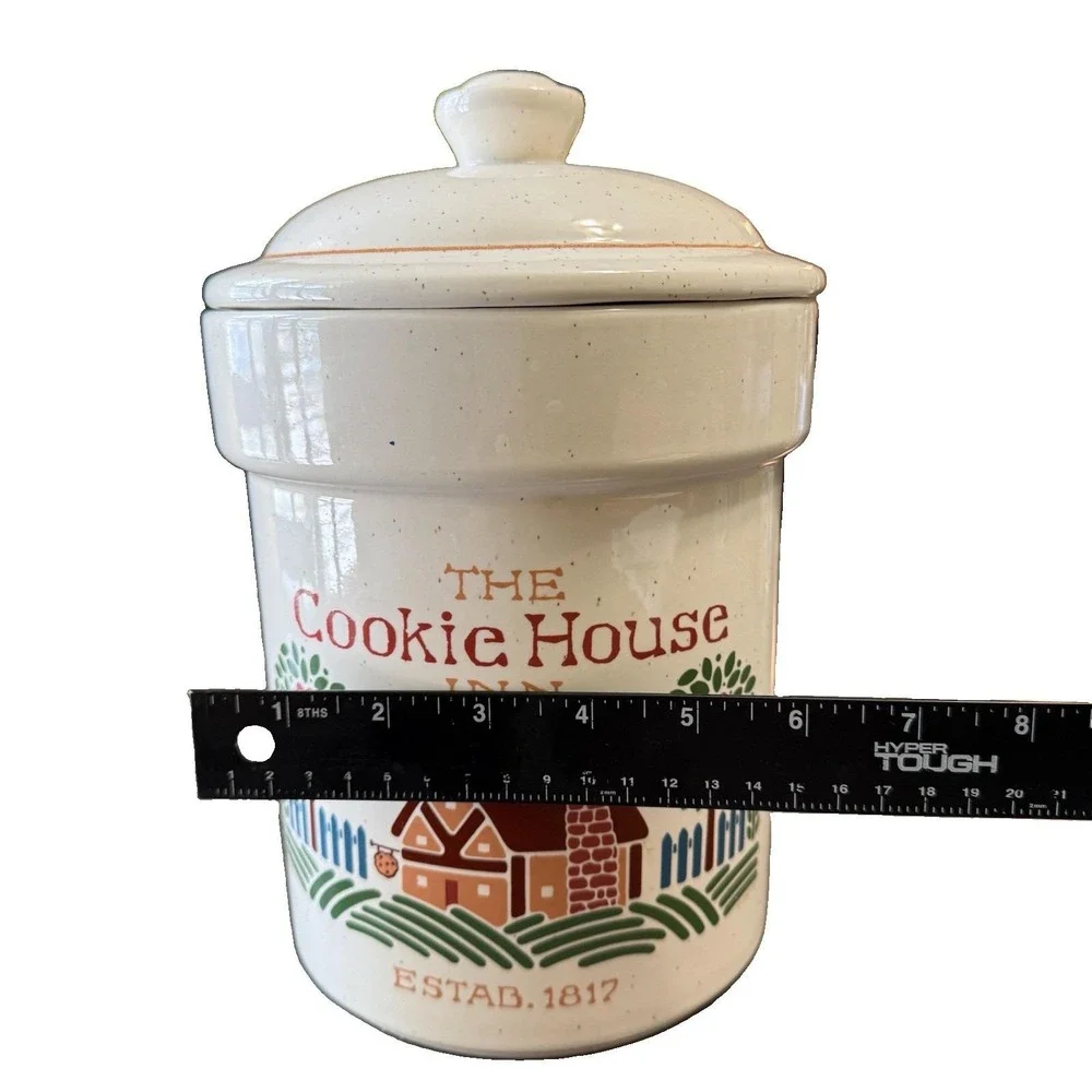 Vintage Treasure Craft Cookie House Inn Cookie Jar Canister USA Speckled Pottery